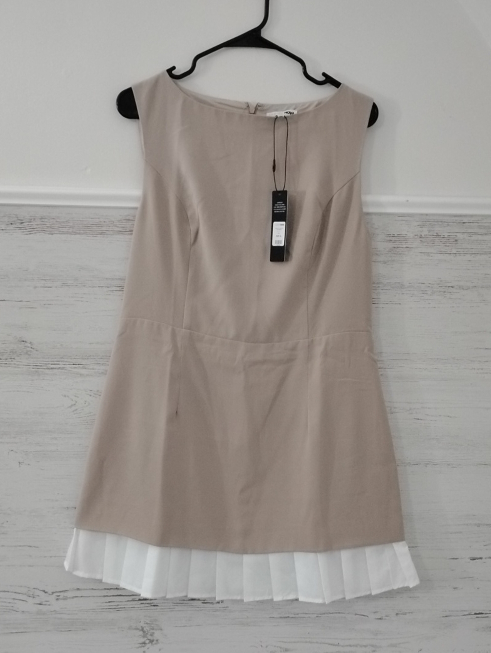 Fashion Nova Taupe Dress with White Pleated Hem